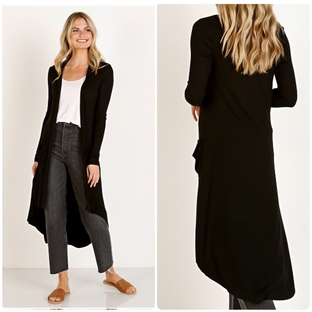 Joah Brown Soleil‎ Cardigan Black Ribbed High Low Lightweight One Size